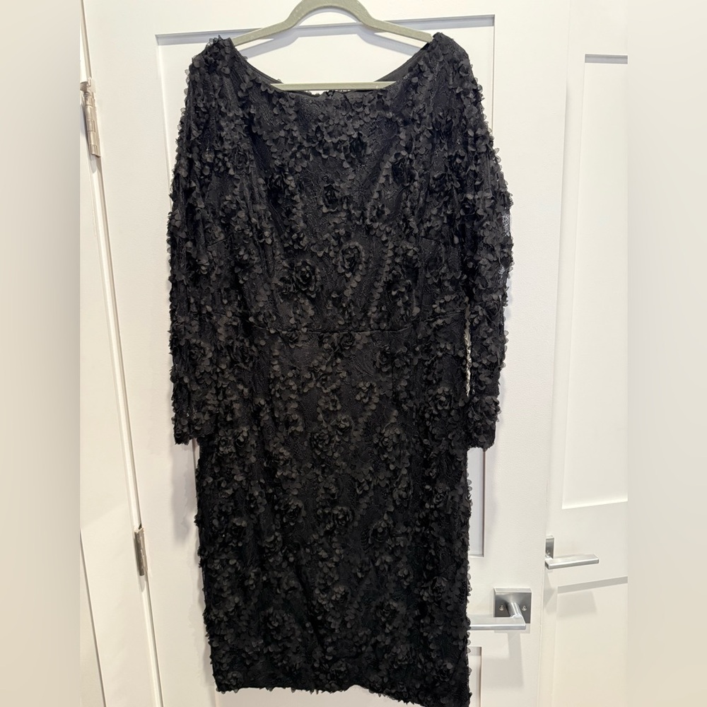 Xscape Floral Lace Overlay Black Cocktail Dress